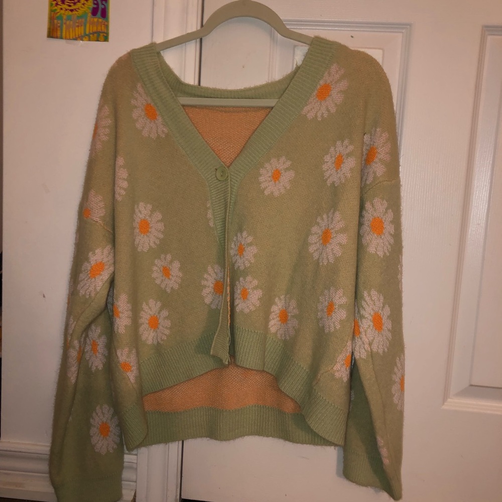 Green Flower Print Cardigan